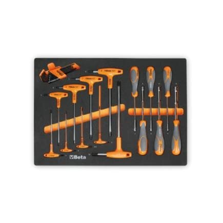 BETA 024580060 - Module mousse avec clés coudées pour vis à tête Torx® et avec clé en T et clés à douilles