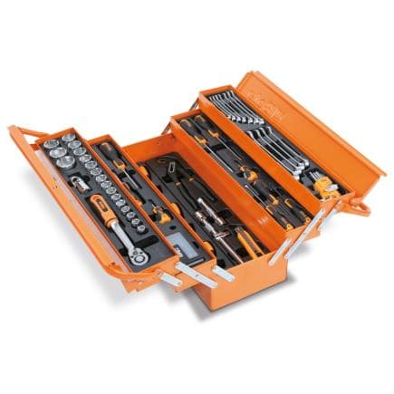 BETA 021206911 - Boîte à outils en tôle à cinq compartiments avec assortiment d'outils pour maintenance générale (91 pcs.)