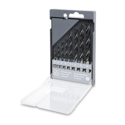 BETA 004200200 - Coffret de 8 forêts hélicoïdaux pour le bois à queue cylindrique, séries courtes, avec 2 tranchants et guide de perçage central