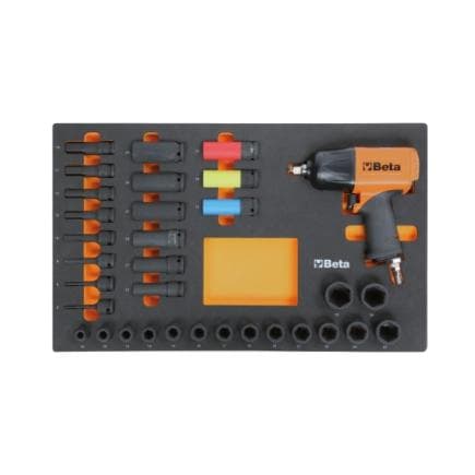 BETA 024510118 - Jeu de clés à chocs pneumatiques 1/2" et de douilles pour machine dans un plateau souple en EVA