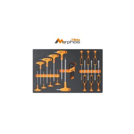 BETA 024500072 - Module en mousse EVA avec clés mâles coudées Torx®, clés en T 6 pans et clés à douilles emmanchées (23 pcs.)