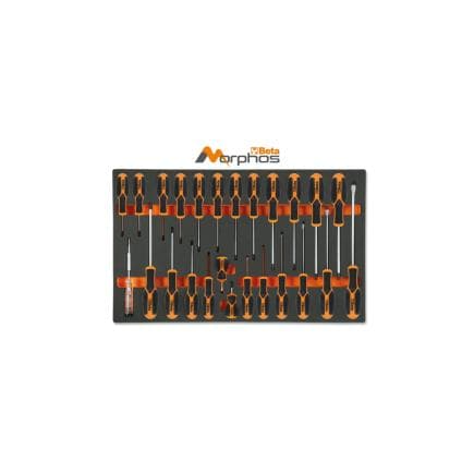BETA 024500196 - Module en mousse EVA avec tournevis Morphos pour vis à tête fendue, Phillips® et Torx® (25 pcs.)