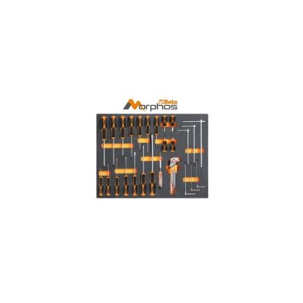 BETA 024504243 - Module en mousse EVA avec tournevis Morphos pour vis à tête fendue, Phillips® et clés à douilles emmanchées (34 pcs.)
