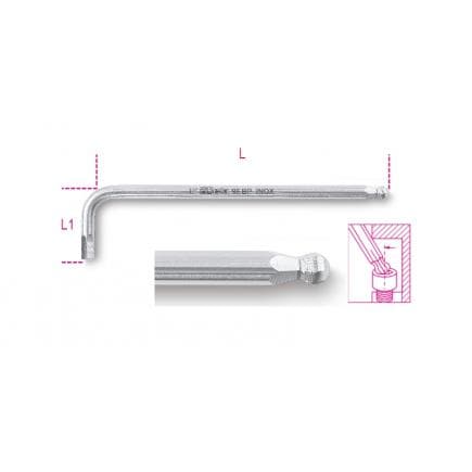 BETA 000961997 - Clé mâle 6 pans coudée, à tête sphérique, en acier inoxydable (lot muliple)