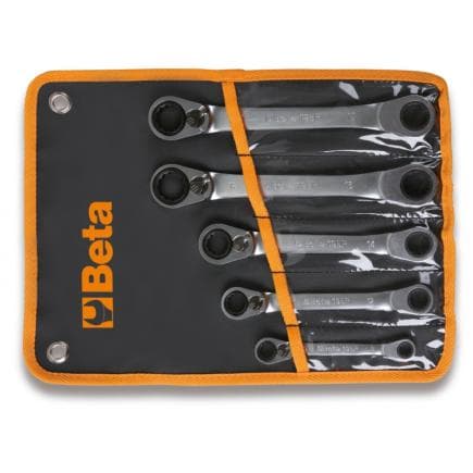 BETA 001950266 - Jeu de 5 clés 12 pans coudées à 15° à cliquet réversible en trousse