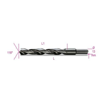 BETA 004100293 - Forets hélicoïdaux cylindriques courts en acier HSS bruni avec queue réduite de 13 mm (lot muliple)