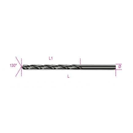 BETA 004120250 - Forets hélicoïdaux cylindriques longs en acier HSS bruni et rectifié (lot muliple)