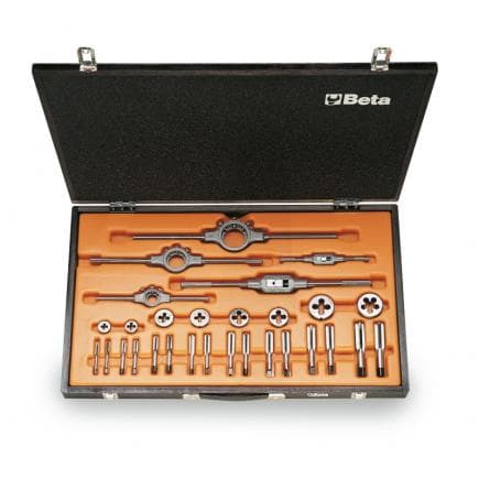 BETA 004460070 - Assortiment de tarauds et filières en acier chromé avec filetage UNF et accessoires en coffret bois