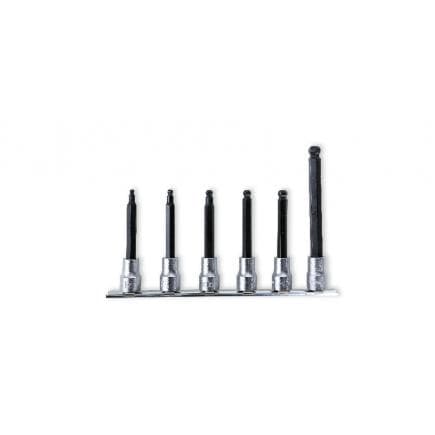 BETA 009100596 - Jeu de 6 douilles à tête sphérique pour vis à six pans creux 3/8" chromés avec inserts brunis.