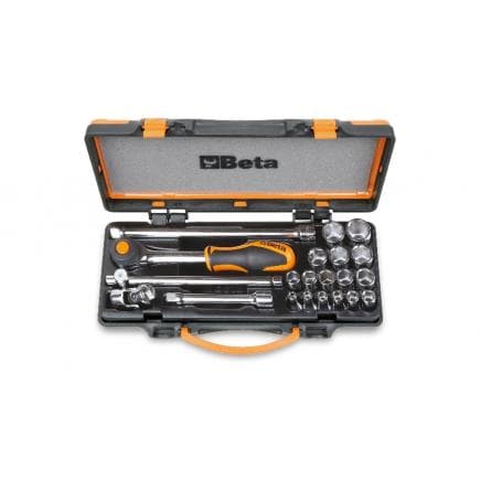 BETA 009100935 - Coffret métallique comprenant 1 cliquet avec 16 douilles 6 pans et 4 accessoires