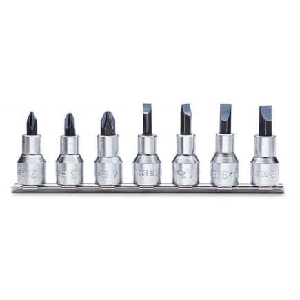 BETA 009200478 - Jeu de 7 douilles tournevis 1/2" chromées pour Philips® et vis à fente avec inserts brunis