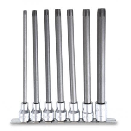 BETA 009200618 - Jeu de 7 douilles pour vis à 6 cannelures extra-longues 1/2" sur support