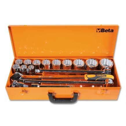 BETA 009280957 - Coffret métallique comprenant 1 cliquet avec 12 douilles 12 pans et 4 accessoires