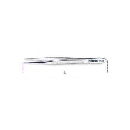 BETA 009900001 - Brucelles à becs droits pointes fines arrondies striées finition polie en acier inoxydable (lot muliple)