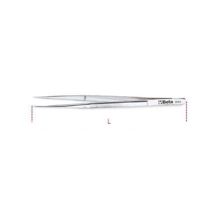 BETA 009920001 - Brucelles à becs droits avec guide pointes fines arrondies striées finition polie en acier inoxydable (lot muliple)