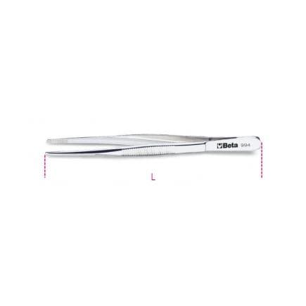 BETA 009940001 - Brucelles à becs droits arrondis pointes larges striées finition polie en acier inoxydable (lot muliple)