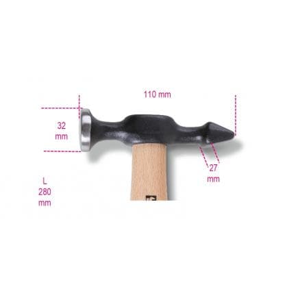BETA 013590010 - Marteau tête ronde plate et panne horizontale, manche en bois (lot muliple)
