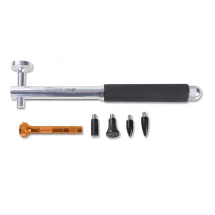 BETA 013600006 - Marteau en aluminium avec tête ronde plate, embouts en plastique interchangeables et pointeau