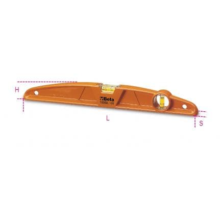BETA 016960103 - Niveau trapézoïdal corps en aluminium moulé sous pression, avec 1 semelle rectifiée et 2 fioles incassables (lot muliple)