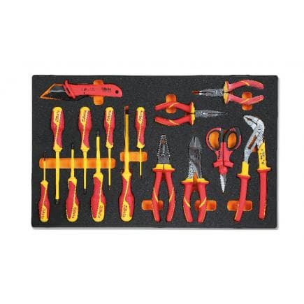 BETA 024500161 - Plateau thermoformé souple pour l'électrotechnique avec outils isolés 1000V (15 pcs.)