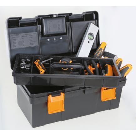 BETA 021151232 - Boîte à outils en plastique avec plateau et bacs de rangement amovibles et assortiment de 45 outils à usage universel