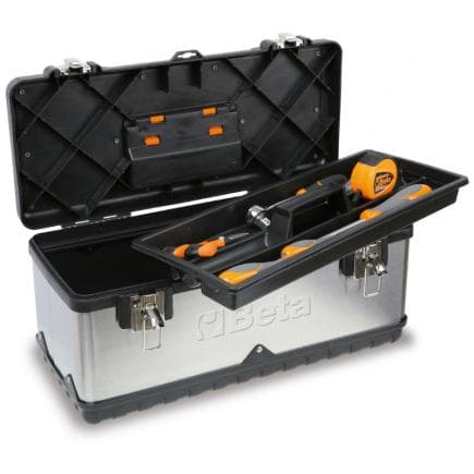BETA 021171045 - Boîte à outils en acier inoxydable et en matière plastique avec plateau amovible et assortiment de 74 outils à usage universel