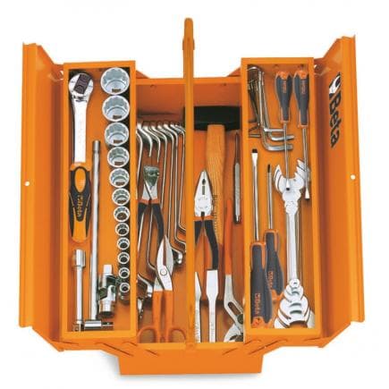 BETA 021191025 - Boîte à outils 3 cases métallique avec assortiment de 74 outils pour une utilisation universelle