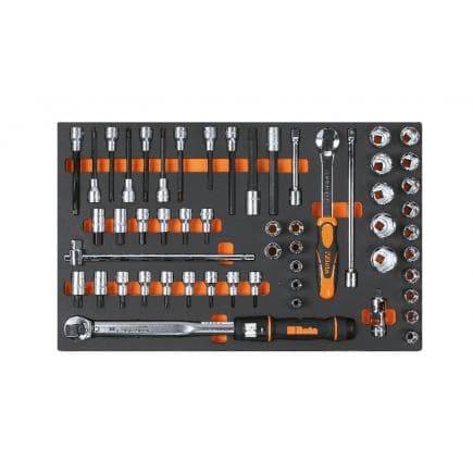 BETA 024500115 - Plateau mousse compacte avec cliquets et douilles 1/2" (52 pcs.)