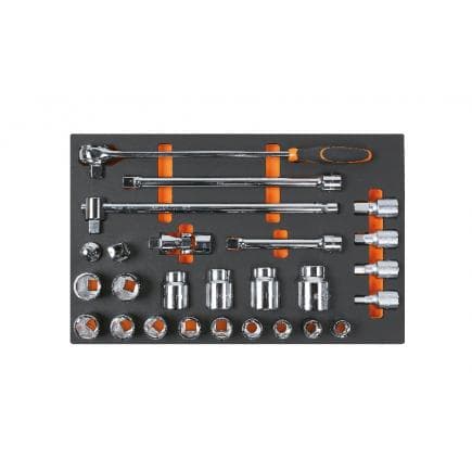 BETA 024500126 - Plateau mousse compacte avec cliquets et douilles 3/4" (26 pcs.)