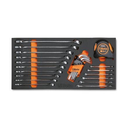 BETA 041500012 - Plateau thermoformé souple avec clés mixtes, clés mâles 6 pans et outils de mesurage (26 pcs.)