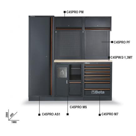 BETA 045000024 - Combinaison d’équipements d’atelier C45PRO avec plan de travail Bois