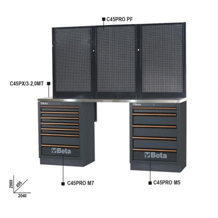BETA 045000042 - Établis inox 2,0m pour la combinaison d’équipements d’atelier C45PRO