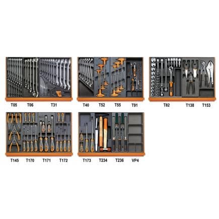 BETA 059081136 - Composition de 161 outils pour la maintenance générale en plateaux thermoformés rigides en ABS