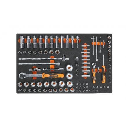 BETA 024510100 - Plateau thermoformé souple avec cliquets et douilles longues 1/4" et 1/2" (vide)