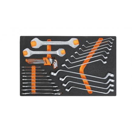 BETA 024510030 - Plateau thermoformé souple avec clés à fourches, clés doubles courbes et clés mâles hexagonales coudées (vide)