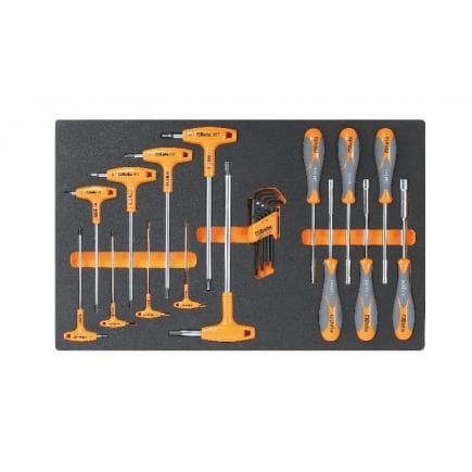 BETA 024510060 - Plateau thermoformé souple avec clés pour vis Torx® à six pans creux avec manche et clés à douille (vide)