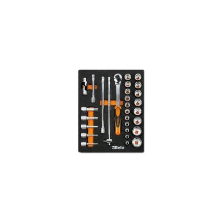 BETA 024510082 - Plateau thermoformé souple avec cliquets et douilles 1/2" (vide)