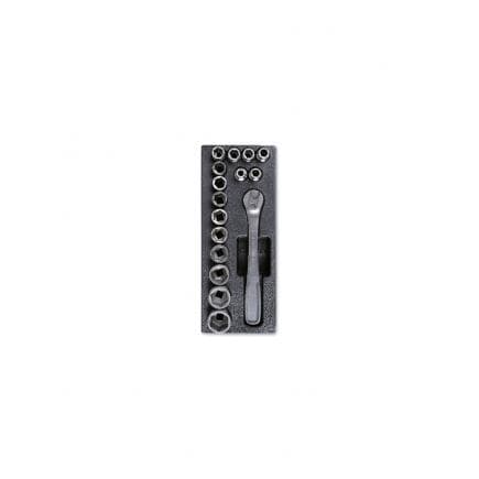 BETA 024249908 - Plateau thermoformé rigide avec cliquet et clés à douille 1/2" Inox (vide)