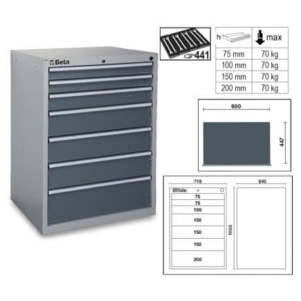 BETA 035000172 - Commode fixe industrielle à 7 tiroirs
