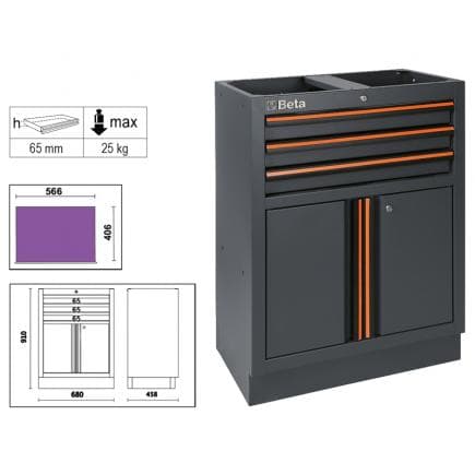 BETA 045000231 - Module fixe avec 3 tiroirs et 2 portes pour meuble d'atelier C45PRO