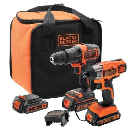 BLACK & DECKER BCK21S2S-QW - Perceuse-visseuse à percussion sans fil et visseuse à chocs (avec 2 batteries et chargeur)