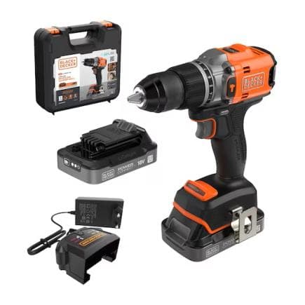 BLACK & DECKER BLD683D2XK-QW - Perceuse-visseuse brushless à percussion 18V (avec double batterie 18V 2 Ah, chargeur et mallette de transport)