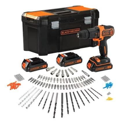BLACK & DECKER BDCHD181B3A-QW - Perceuse à percussion 18V (avec 3 batteries, chargeur rapide et accessoires au cas où)