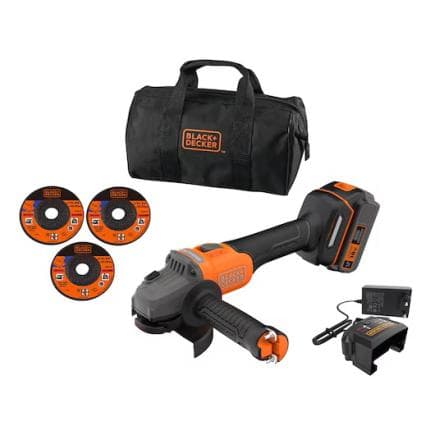 BLACK & DECKER BCG6L8F1S-QW - Meuleuse d’angle sans balais 115mm 18V (avec batterie 4 Ah, chargeur, 3 disques et sac)