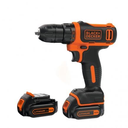 BLACK & DECKER BDCDD12KB-QW - Perceuse visseuse compacte 10,8 V avec deux batteries dans coffret