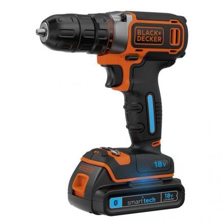 BLACK & DECKER BDCDC18KST-QW - Perceuse visseuse à batterie SmartTech sans percussion 18V avec une batterie bluetooth
