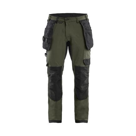 BLAKLADER 172016454298C50 - Pantalon artisan stretch 4D avec poches flottantes détachables, vert forêt/noir