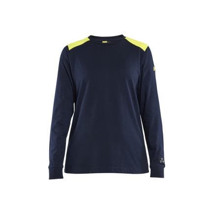 BLAKLADER 346717378933S - T-shirt manches longues retardant flamme femme, marine/jaune fluo