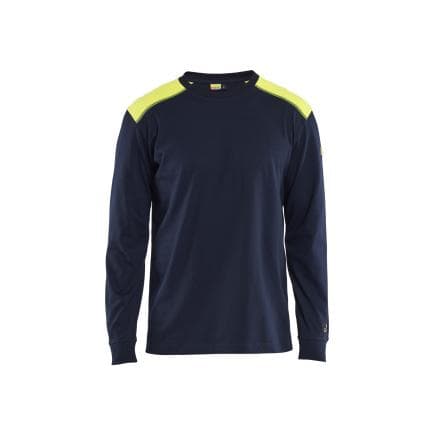 BLAKLADER 348317378933L - T-shirt manches longues retardant flamme, marine/jaune fluo