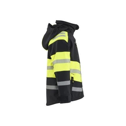 BLAKLADER 521125139933122/128 - Veste Softshell à capuche enfant, noir/jaune fluo